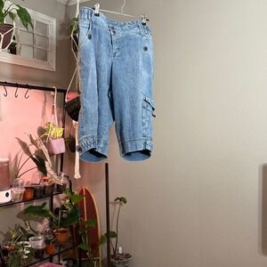 Mens Denim‎ Cargo Shorts Size 22W Distressed Blue Pockets Casual